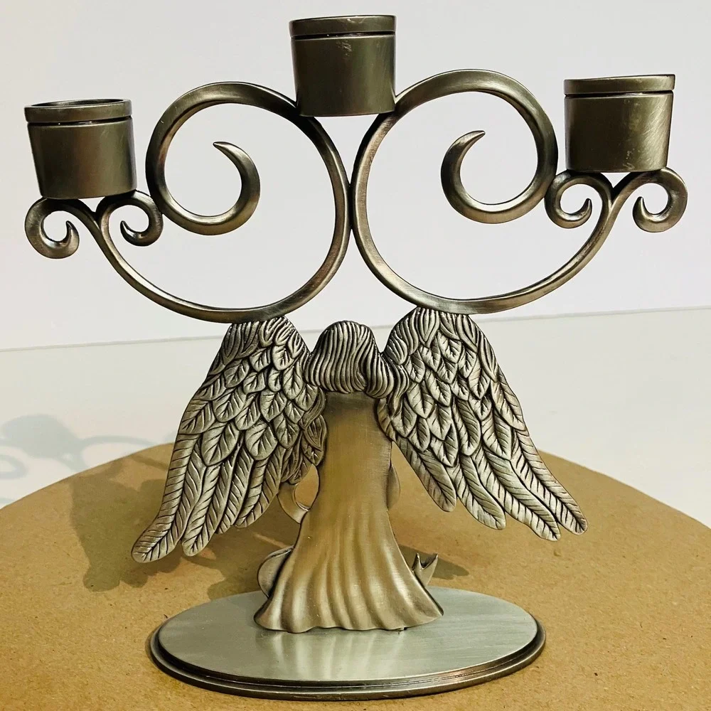 Unbranded Angel Candelabra Home Decor OS Silver Excellent 3-Cup Votive Holder